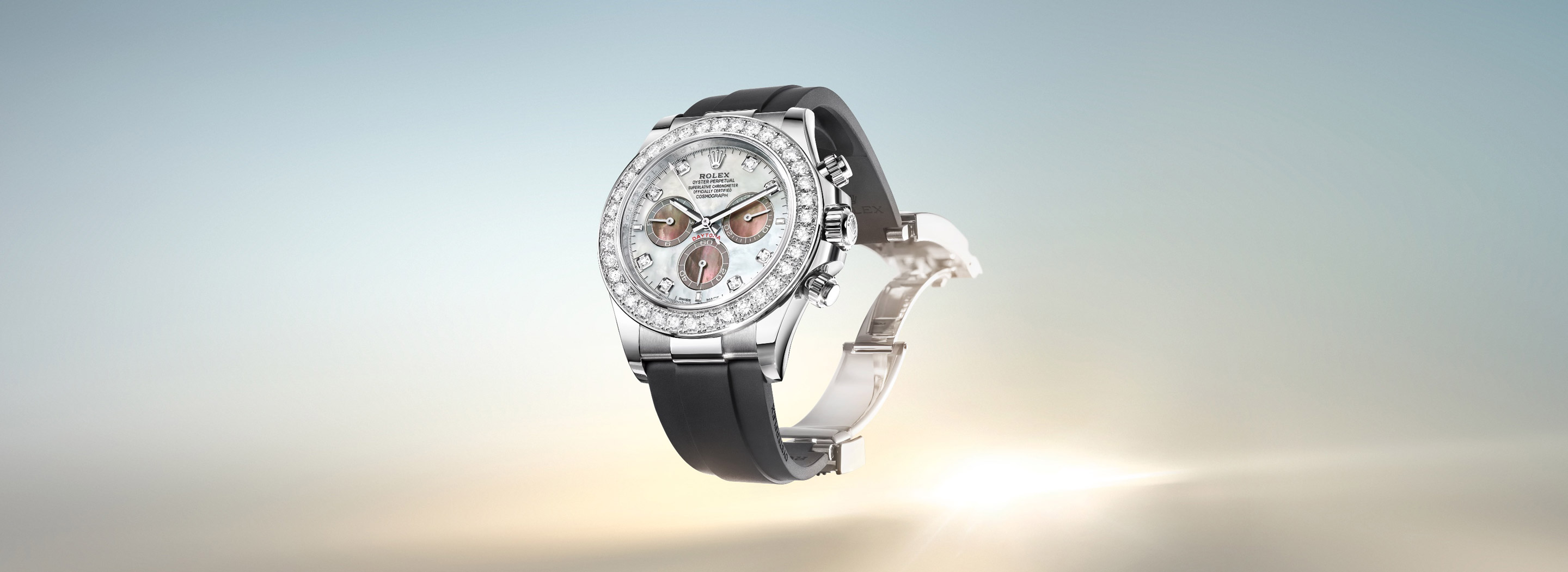 Rolex Cosmograph Daytona mit Oysterflex-Band, blauem Zifferblatt und Diamantenbesatz