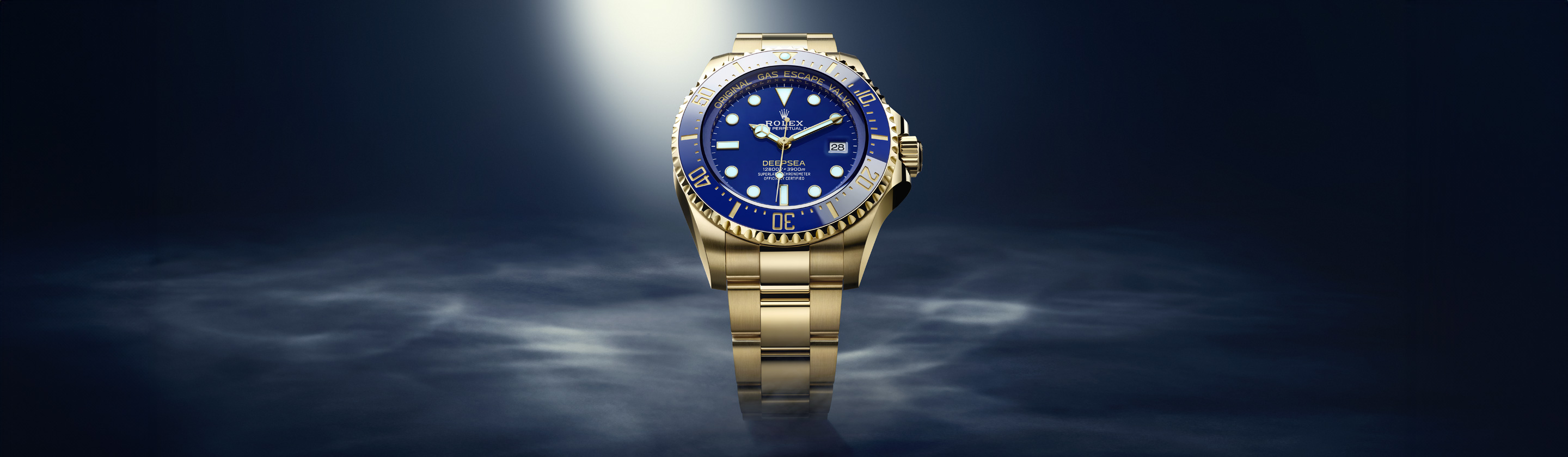 Banner der Rolex Deepsea in Everose-Gold und mit blauem Zifferblatt