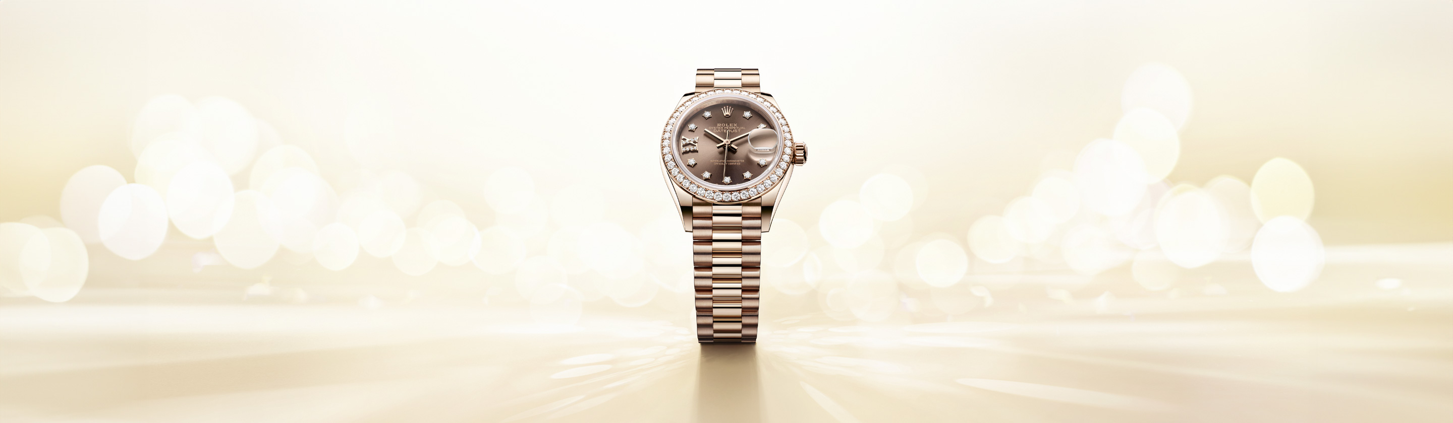 Rolex Lady-Datejust mit dreireihigemArmband in Everose-Gold mit schokoladenfarbenem Zifferblatt mit Diamanten