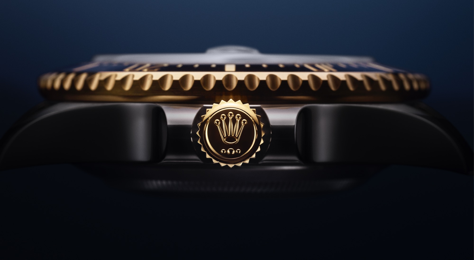 Nahaufnahme der Krone der Rolex Sea-Dweller