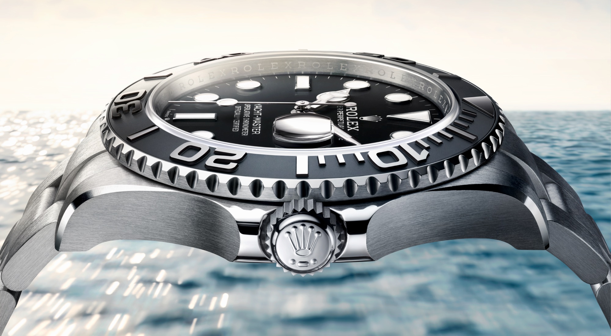 Die unverwechselbare Lünette und die Krone der Rolex Yacht-Master